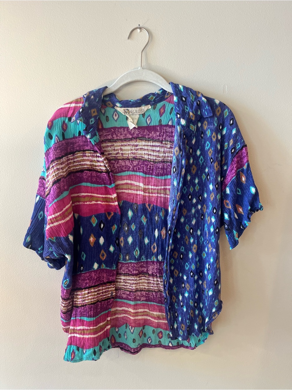 80s Funky Colorful Vintage Melrose Button Down Unisex Shirt Size Medium